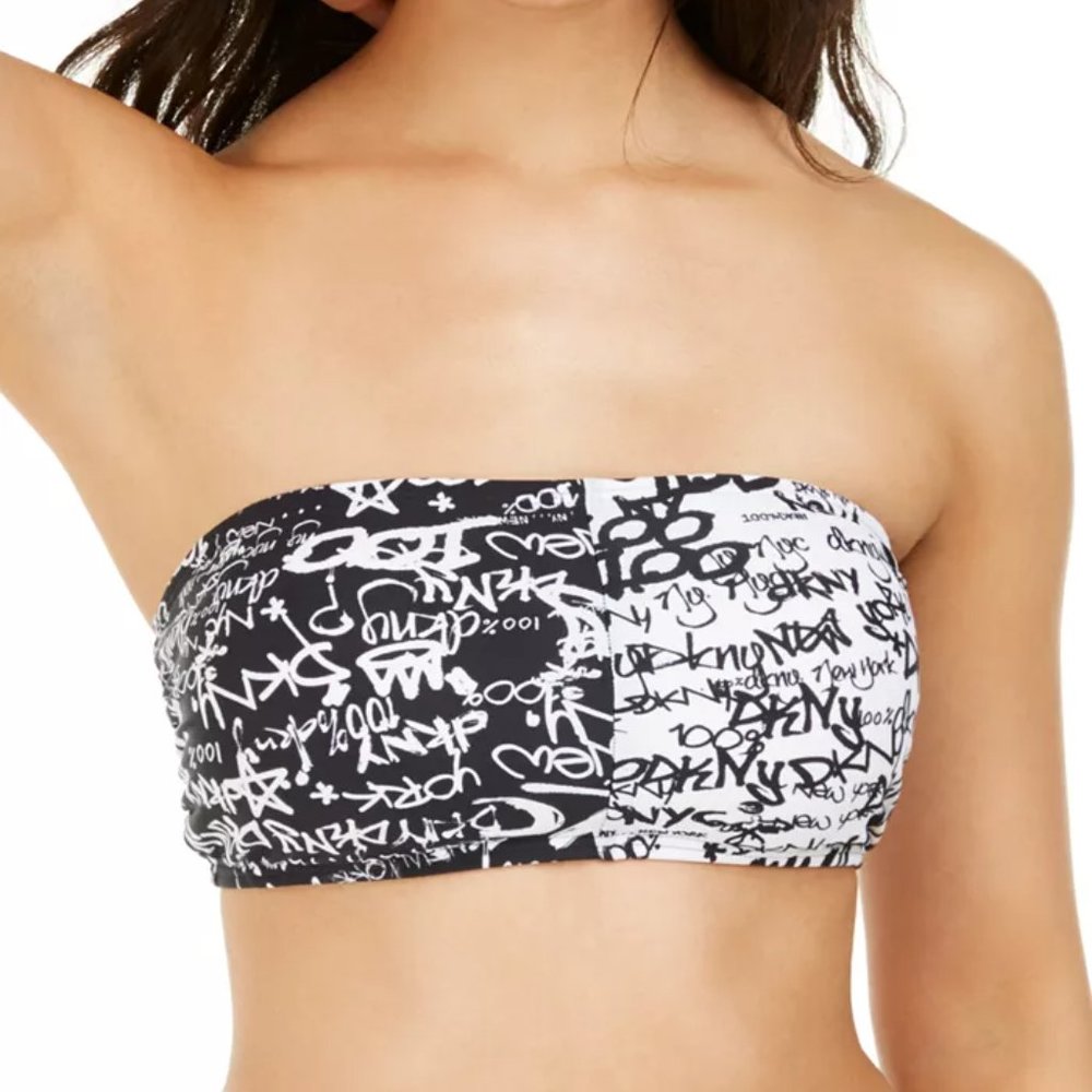 DKNY City Tag Logo-Print Bandeau Bikini Top
